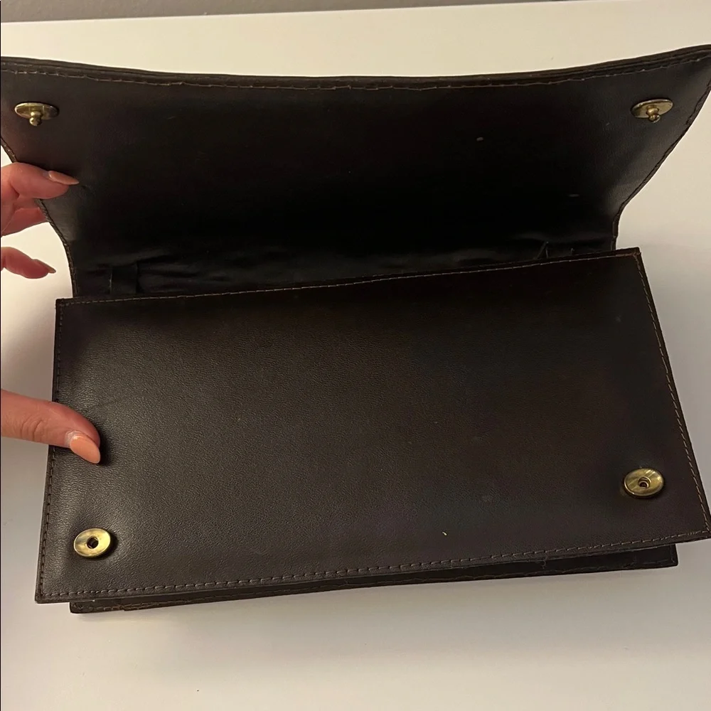 Elegant Brown Crocodile-Embossed Clutch